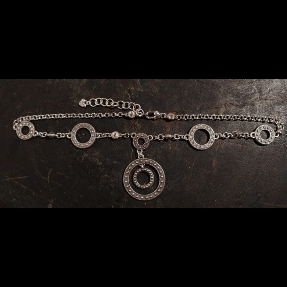 Brighton TOWNSEND Silver Marcasite Mega Crystal Open Circles Necklace. - Picture 1 of 3